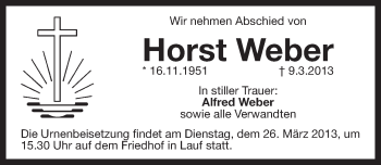 Traueranzeige von Horst Weber von Pegnitz-Zeitung